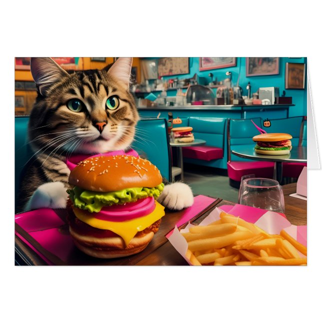 Cat at the Diner All Occasions Greeting Card (Front Horizontal)