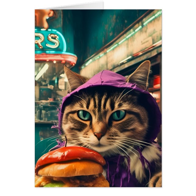 Cat at the Diner Purple Hoodie All Occasions  Cards (Front)
