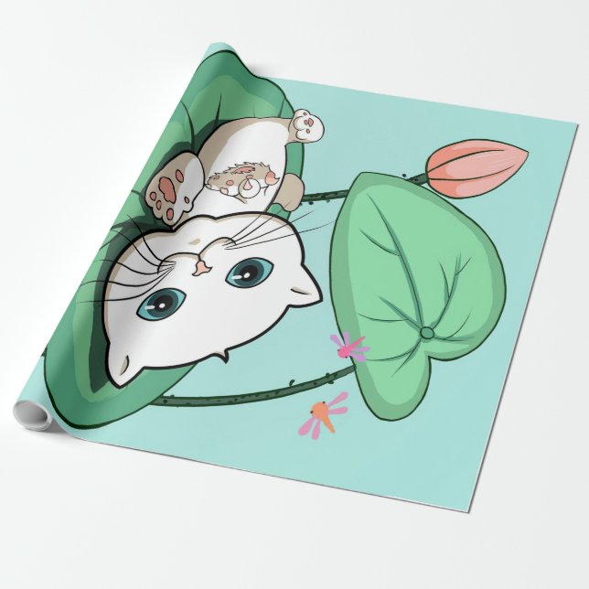 Cat At The Leaf, Funny Cat Kitten Gift Idea Wrapping Paper (Unrolled)