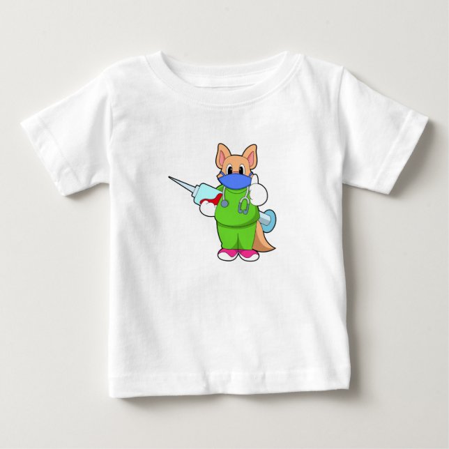 Cat at Vaccination with Syringe Baby T-Shirt (Front)