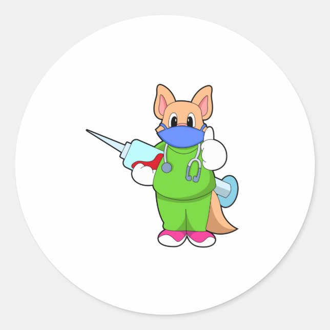 Cat at Vaccination with Syringe Classic Round Sticker (Front)