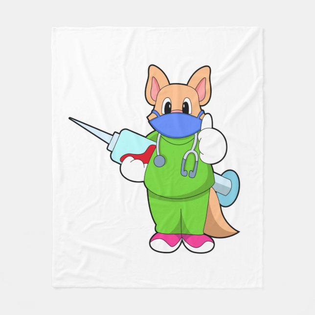 Cat at Vaccination with Syringe Fleece Blanket (Front)