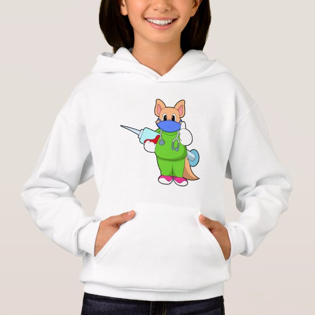 Cat at Vaccination with Syringe Hoodie (Front)