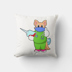 Cat at Vaccination with Syringe Throw Pillow