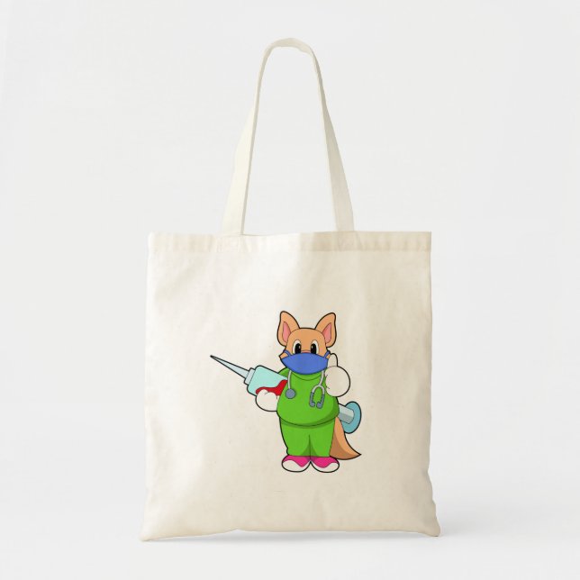Cat at Vaccination with Syringe Tote Bag (Front)