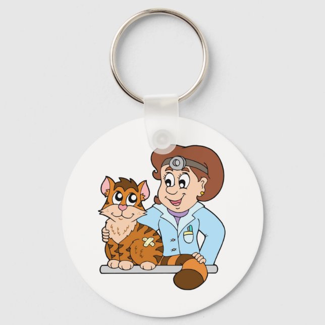 Cat at veterinarian keychain (Front)