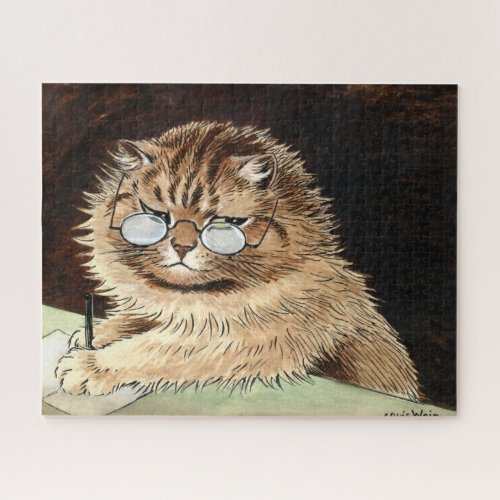Cat at work with glasses by Louis Wain Jigsaw Puzzle