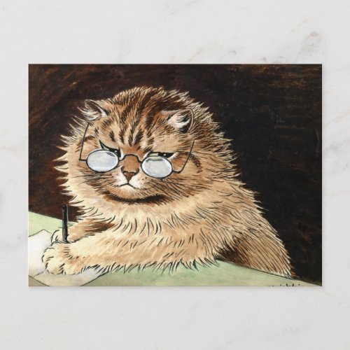 Cat at work with glasses by Louis Wain Postcard