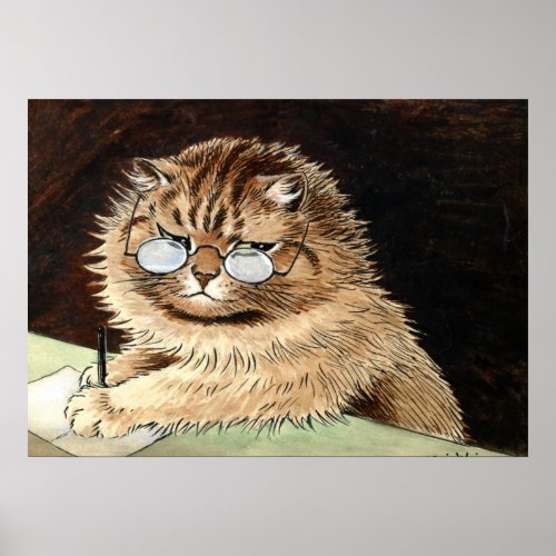 Cat at work with glasses by Louis Wain Poster