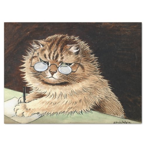 Cat at work with glasses by Louis Wain Tissue Paper
