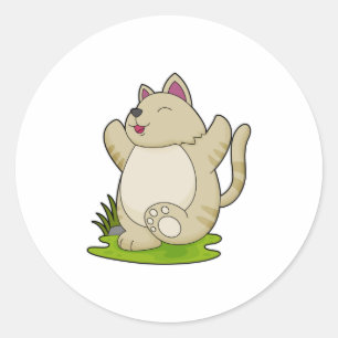 Cat at Yoga Classic Round Sticker