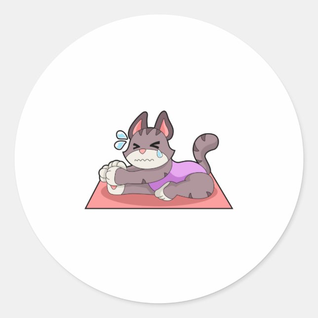 Cat at Yoga Fitness Classic Round Sticker (Front)