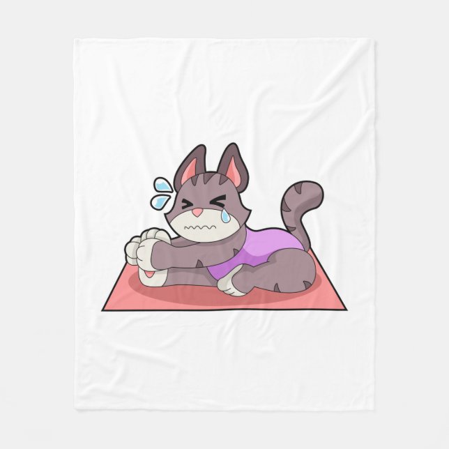 Cat at Yoga Fitness Fleece Blanket (Front)