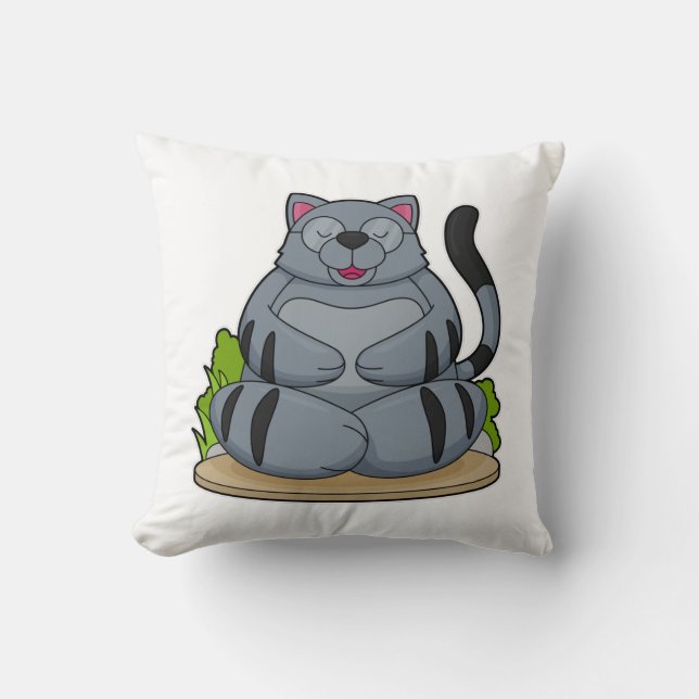 Cat at Yoga Fitness Throw Pillow (Front)