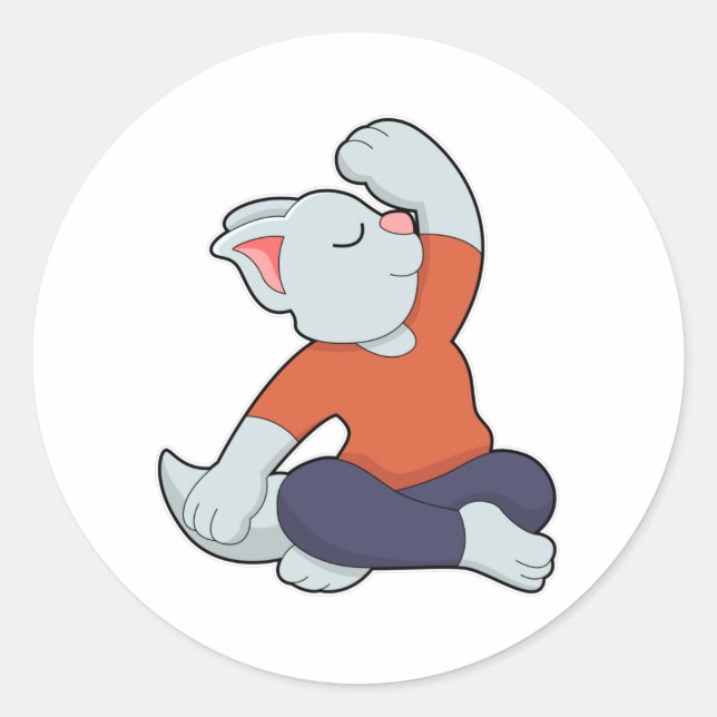Cat at Yoga in Cross legged Classic Round Sticker (Front)
