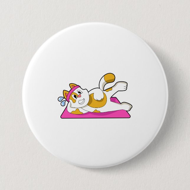 Cat at Yoga Stretching exercise Button (Front)