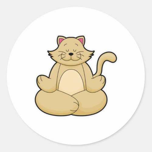 Cat at Yoga Stretching exercise in Cross legged Classic Round Sticker