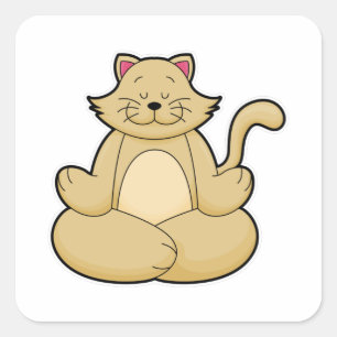 Cat at Yoga Stretching exercise in Cross legged Square Sticker
