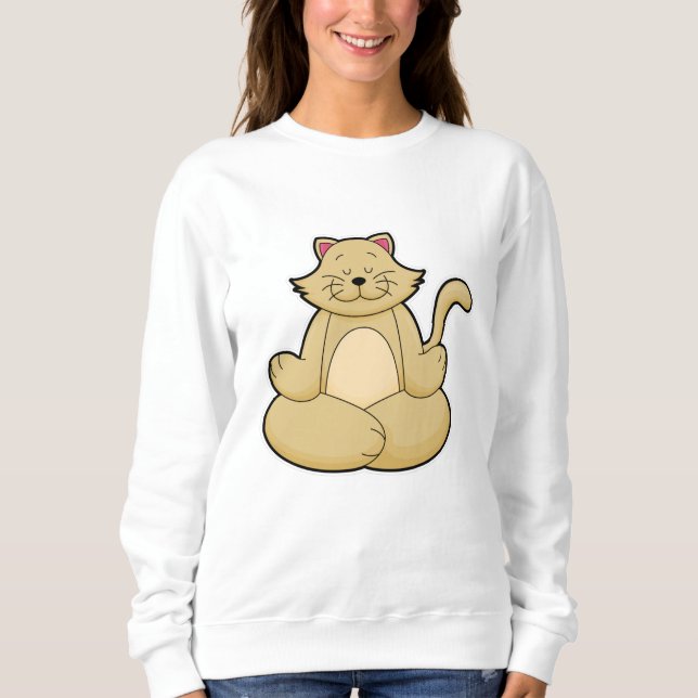 Cat at Yoga Stretching exercise in Cross legged Sweatshirt (Front)