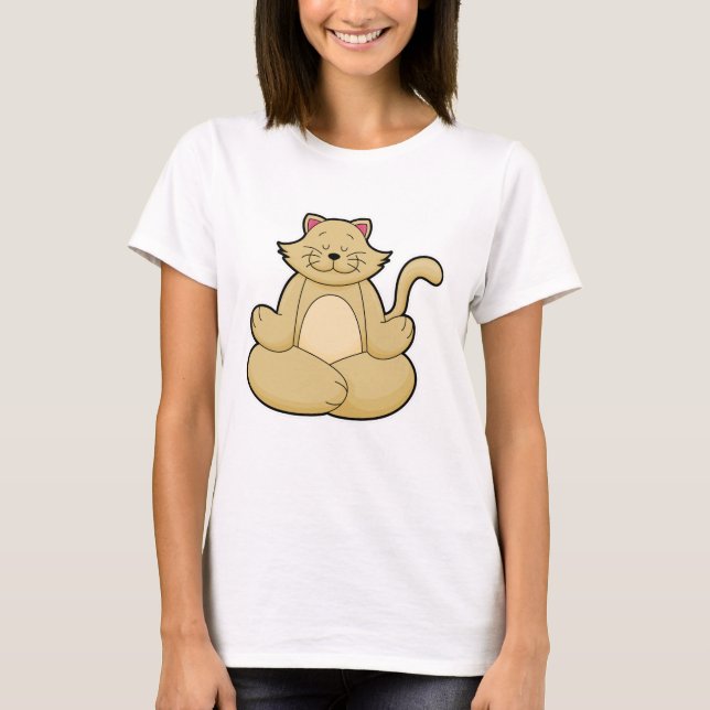 Cat at Yoga Stretching exercise in Cross legged T-Shirt (Front)