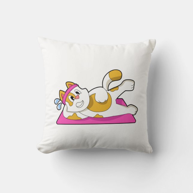 Cat at Yoga Stretching exercise Throw Pillow (Front)