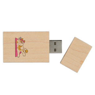 Cat at Yoga Stretching exercise Wood Flash Drive