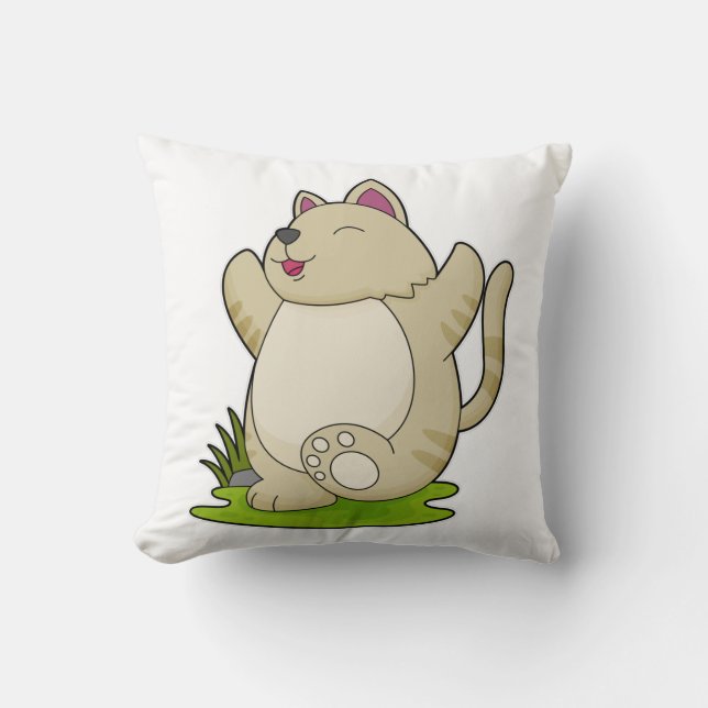 Cat at Yoga Throw Pillow (Front)