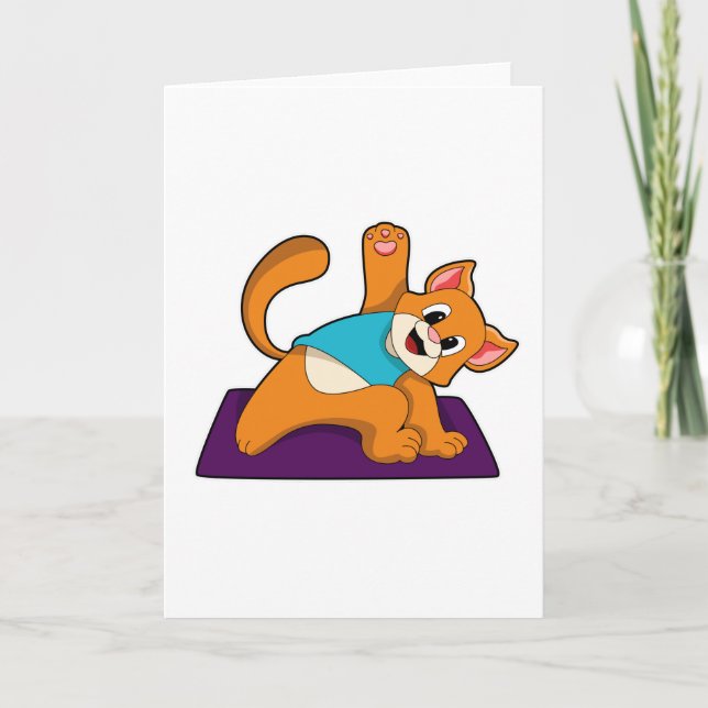 Cat at Yoga with Yoga mat Card (Front)