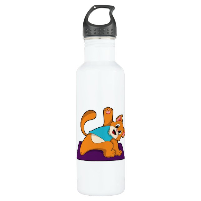 Cat at Yoga with Yoga mat Stainless Steel Water Bottle (Front)