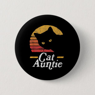 Cat Aunt Vintage Eighties Style Sun Cat Retro Dist Button