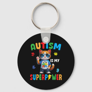 Cat Autism Is My Superpower Accept Support Love Ho Keychain