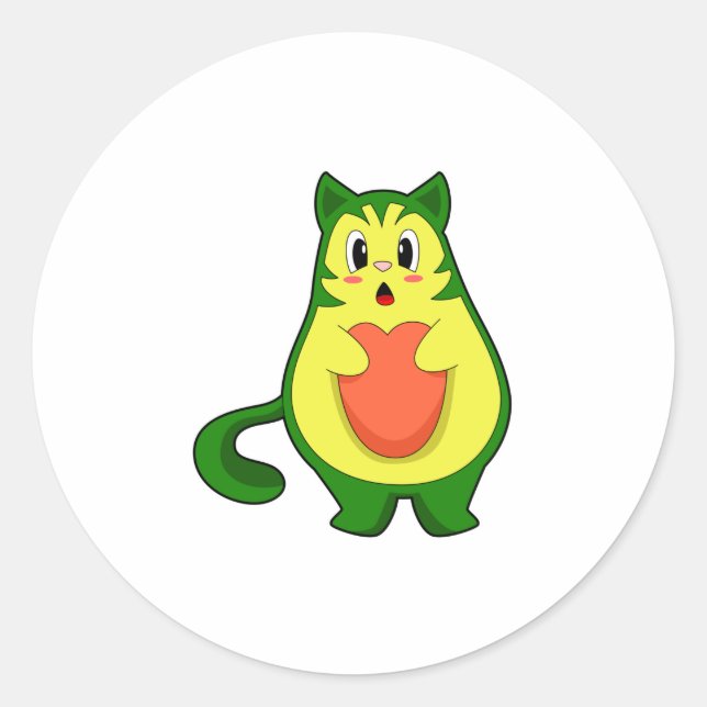 Cat Avocado Classic Round Sticker (Front)