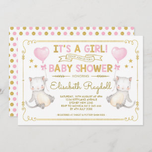 Cat Baby Girl Shower Kitten Pink Gold Cat Lover Invitation
