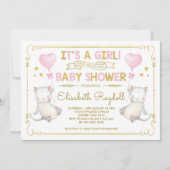 Cat Baby Girl Shower Kitten Pink Gold Cat Lover Invitation (Front)