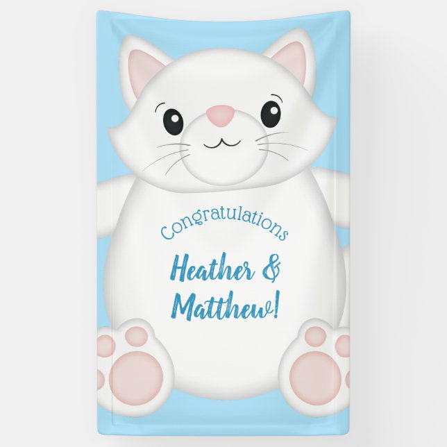 Cat Baby Shower Kitty Blue Banner (Vertical)