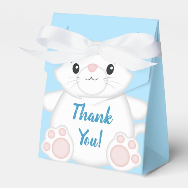 Cat Baby Shower Kitty Blue Boy Favor Boxes (Front Side)