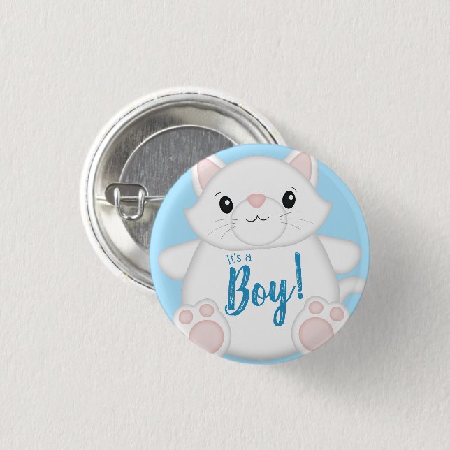 Cat Baby Shower Kitty Blue Button (Front & Back)