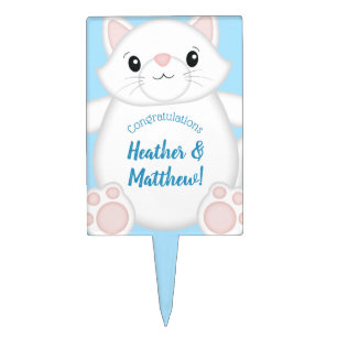 Cat Baby Shower Kitty Blue Cake Topper