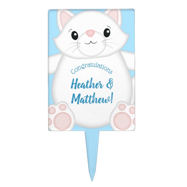 Cat Baby Shower Kitty Blue Cake Topper (Front)