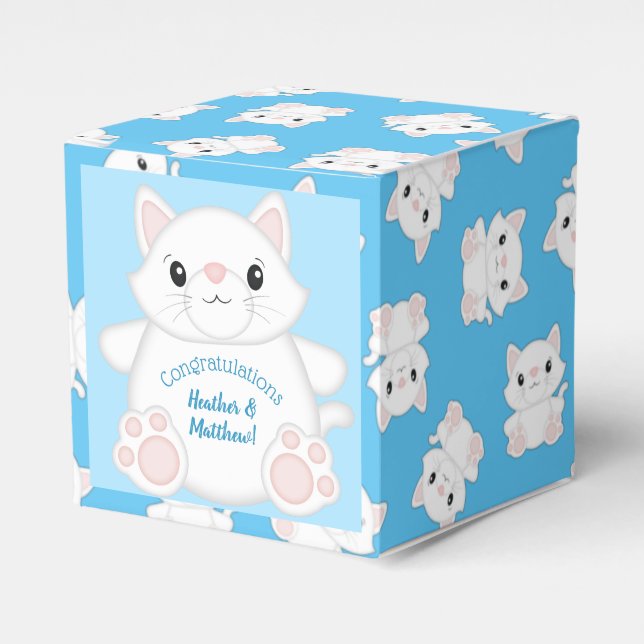 Cat Baby Shower Kitty Blue Favor Boxes (Front Side)
