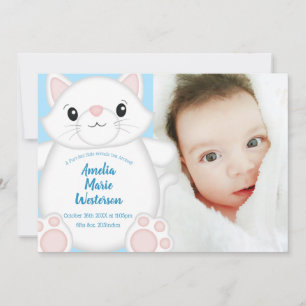 Cat Baby Shower Kitty Blue Invitation