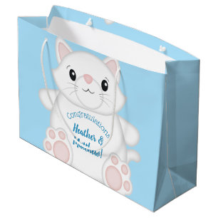 Cat Baby Shower Kitty Blue Large Gift Bag