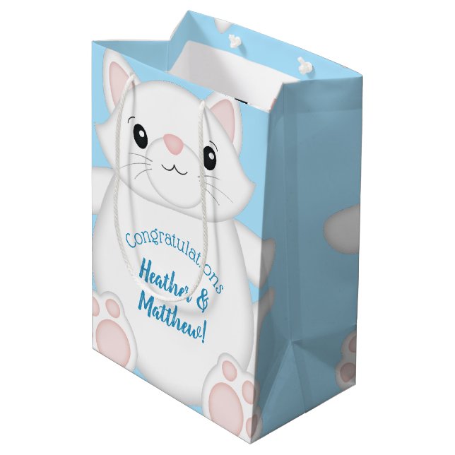 Cat Baby Shower Kitty Blue Medium Gift Bag (Back Angled)
