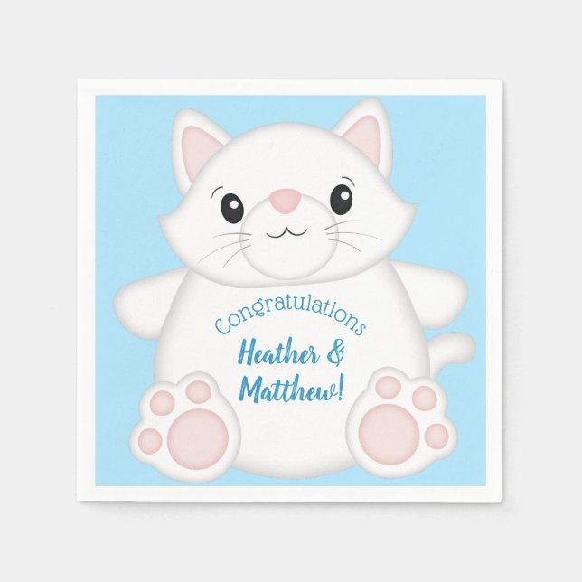 Cat Baby Shower Kitty Blue Napkins (Front)