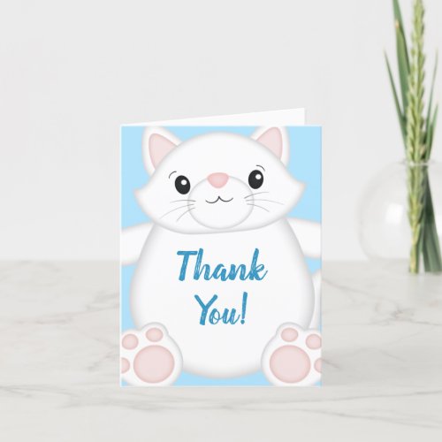 Cat Baby Shower Kitty Blue Thank You Card