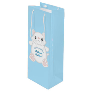 Cat Baby Shower Kitty Blue Wine Gift Bag