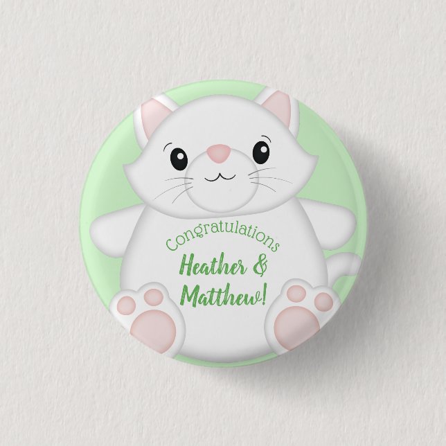 Cat Baby Shower Kitty Button (Front)