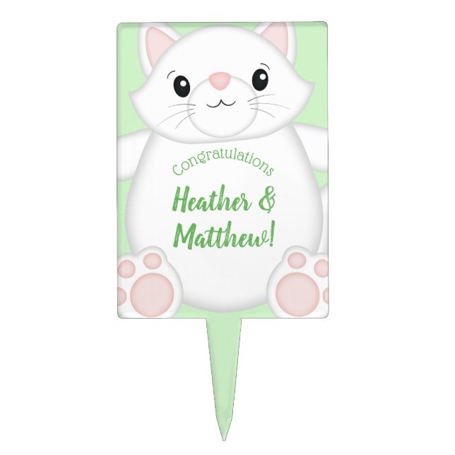 Cat Baby Shower Kitty Green Cake Topper (Front)