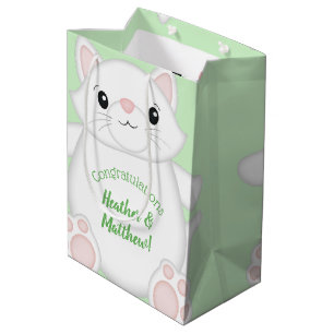Cat Baby Shower Kitty Green Medium Gift Bag