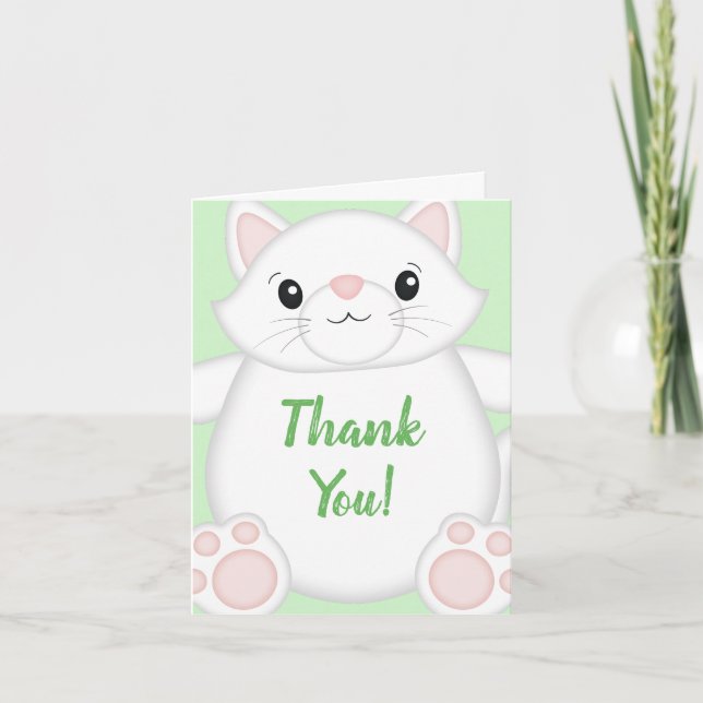 Cat Baby Shower Kitty Green Thank You Card (Front)
